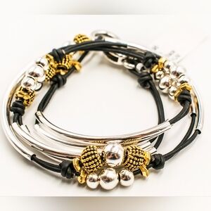 Lizzy James Paris Natural Black Leather Beaded 2-in-1 Bracelet Or Necklace